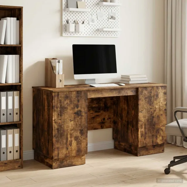 vidaXL Bureau Gerookt eiken 142,5 x 50 x 75 cm Bewerkt hout, foto 2