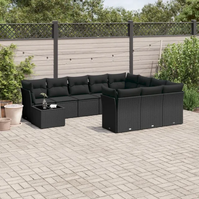vidaXL 11-delige Loungeset met kussens poly rattan zwart, foto 2