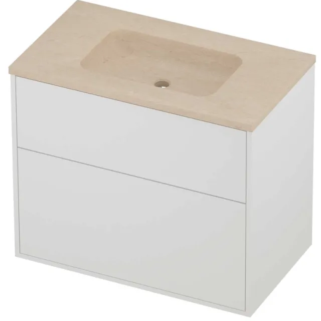 Proline Rollo Badmeubelset Hardsteen Elegant 2 Laden 80x46x67 cm Sand Stone Mat White Mat Wit