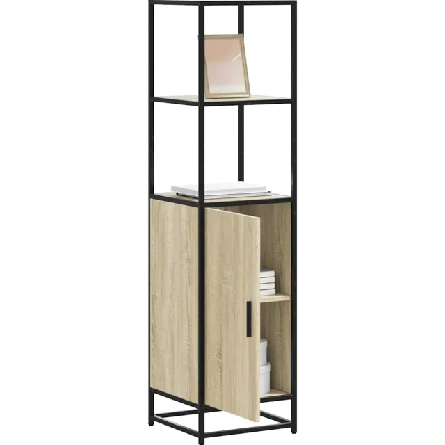 vidaXL Hoge kast 35,5x35x139 cm bewerkt hout en metaal sonoma eiken Bruin