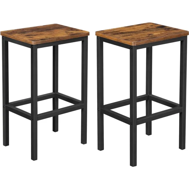 MAZAZU MIRA Home Barkrukken Set van 2 - Krukken met Voetsteun - Hout/Metaal - Zwart/Bruin - Zithoogte 65 cm