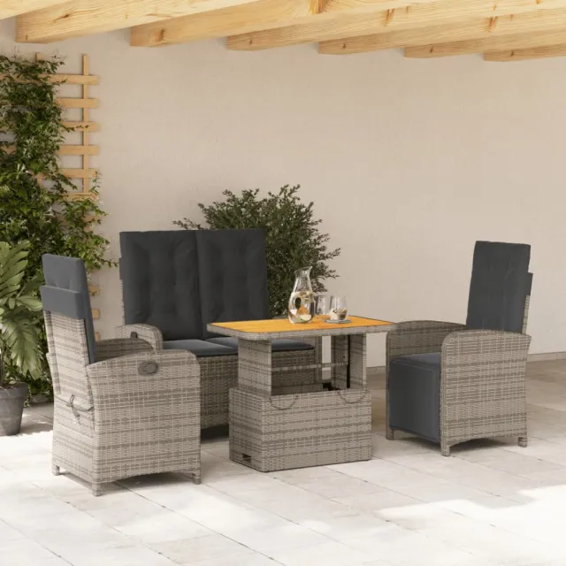 vidaXL 4-delige Tuinset met kussens poly rattan grijs, foto 2