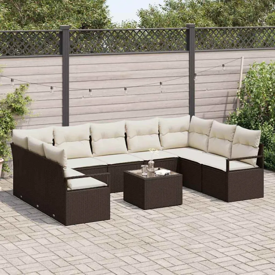 vidaXL Bankstel 10 st Bruin poly rattan, foto 3