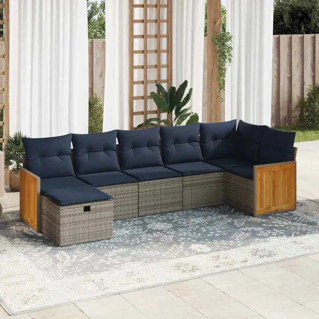 vidaXL 7-delige Loungeset met kussens poly rattan grijs, foto 2