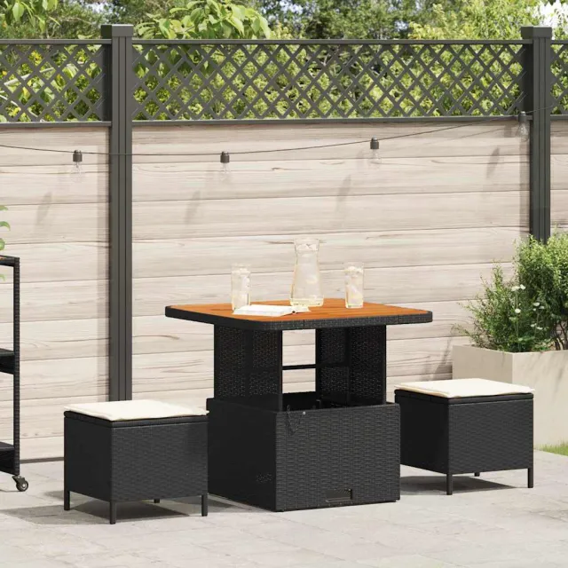 vidaXL Tuin eettafelset 3 st Zwart poly rattan, foto 2