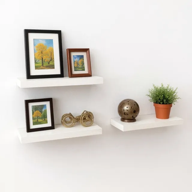 EGGREE Set van 3 witte zwevende planken - Wandplanken van MDF -hout voor boeken en decoratie (40 x 14 x 3 cm) Wit3