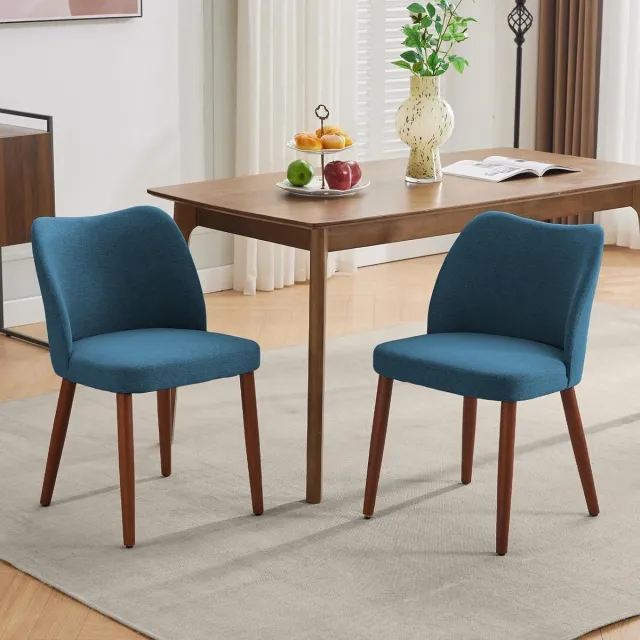 HOERFURIY Eetkamerstoelen Set van 2 - Blauwe Stoelen Wing Backrest Houten Poten - Blauw