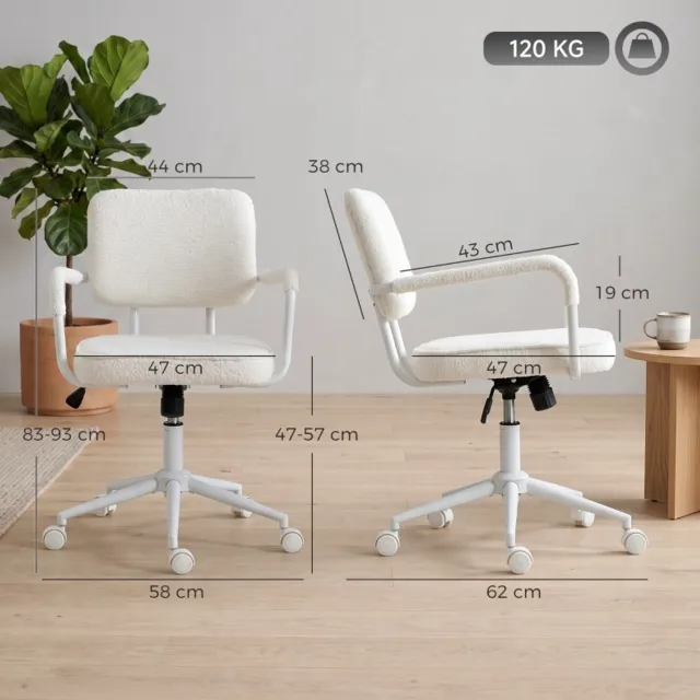 MODENUIT Bureaustoel 58 x 62 x 83-93 cm - Draaibaar met Wipfunctie - Voor Bureau - Metaal - Crèmewit Crème wit