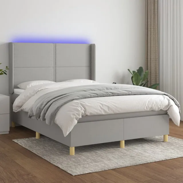 vidaXL Boxspring met matras en LED stof lichtgrijs 140x190 cm grijs