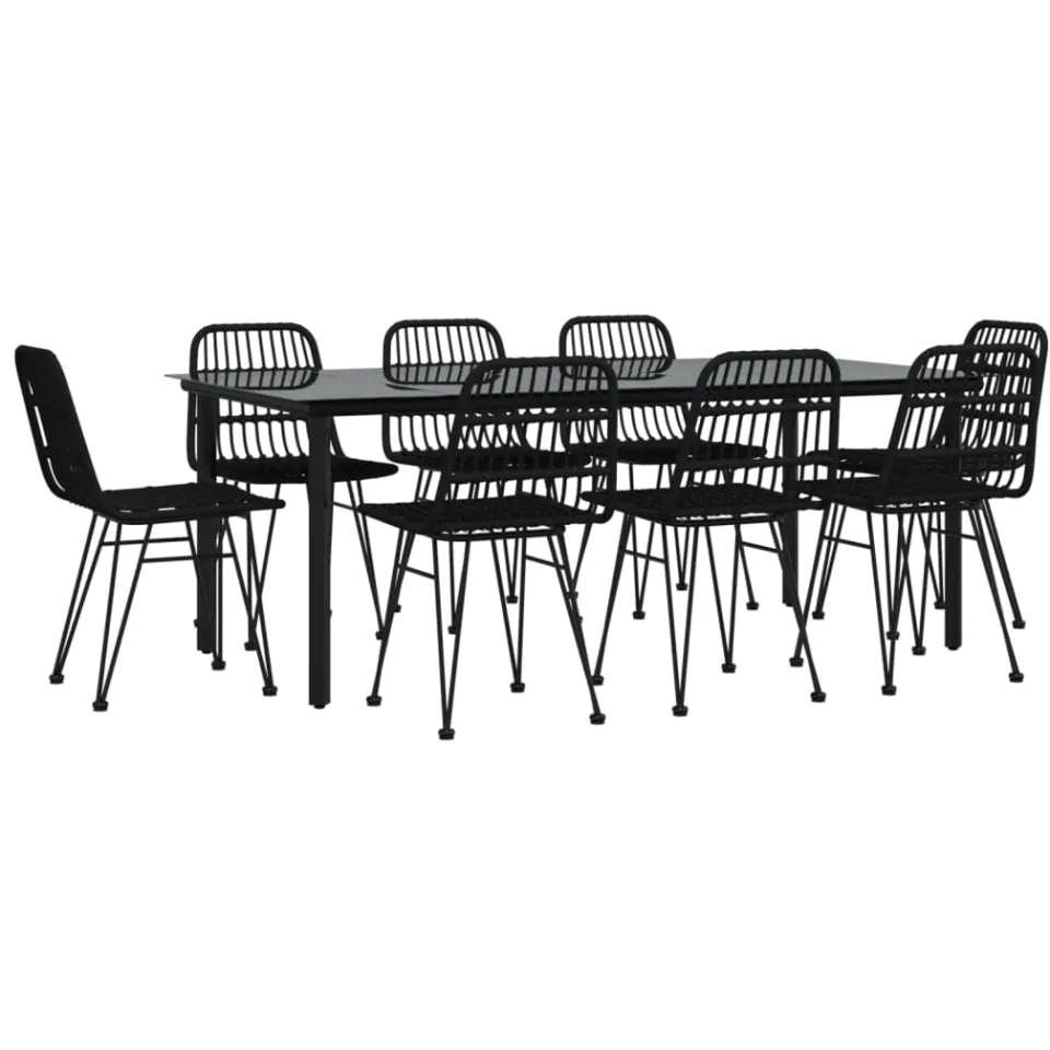 vidaXL 9-delige Tuinset poly rattan zwart