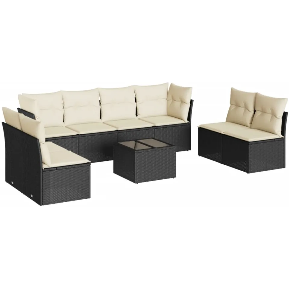 vidaXL 9-delige Loungeset met kussens poly rattan zwart