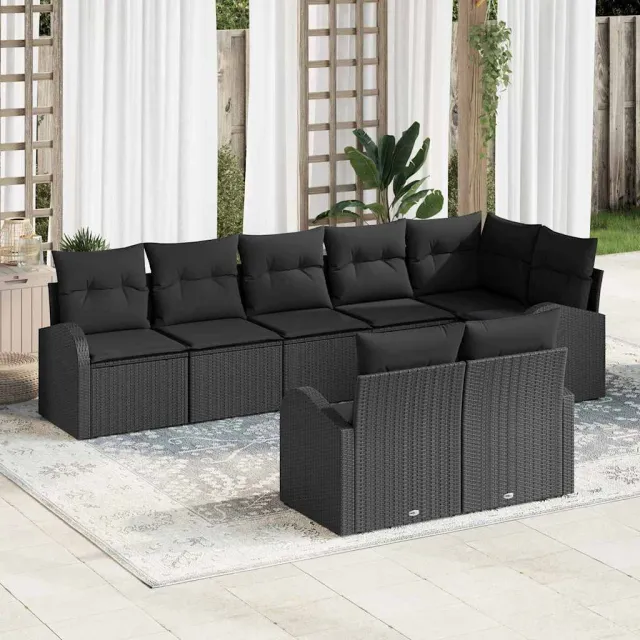 vidaXL Tuinbankenset 8 st Zwart poly rattan, foto 2