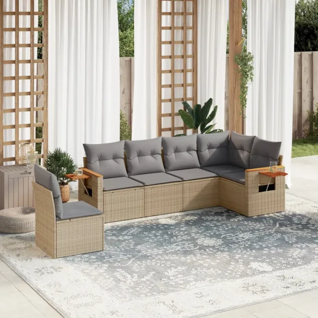vidaXL 6-delige Loungeset met kussens poly rattan beige, foto 2