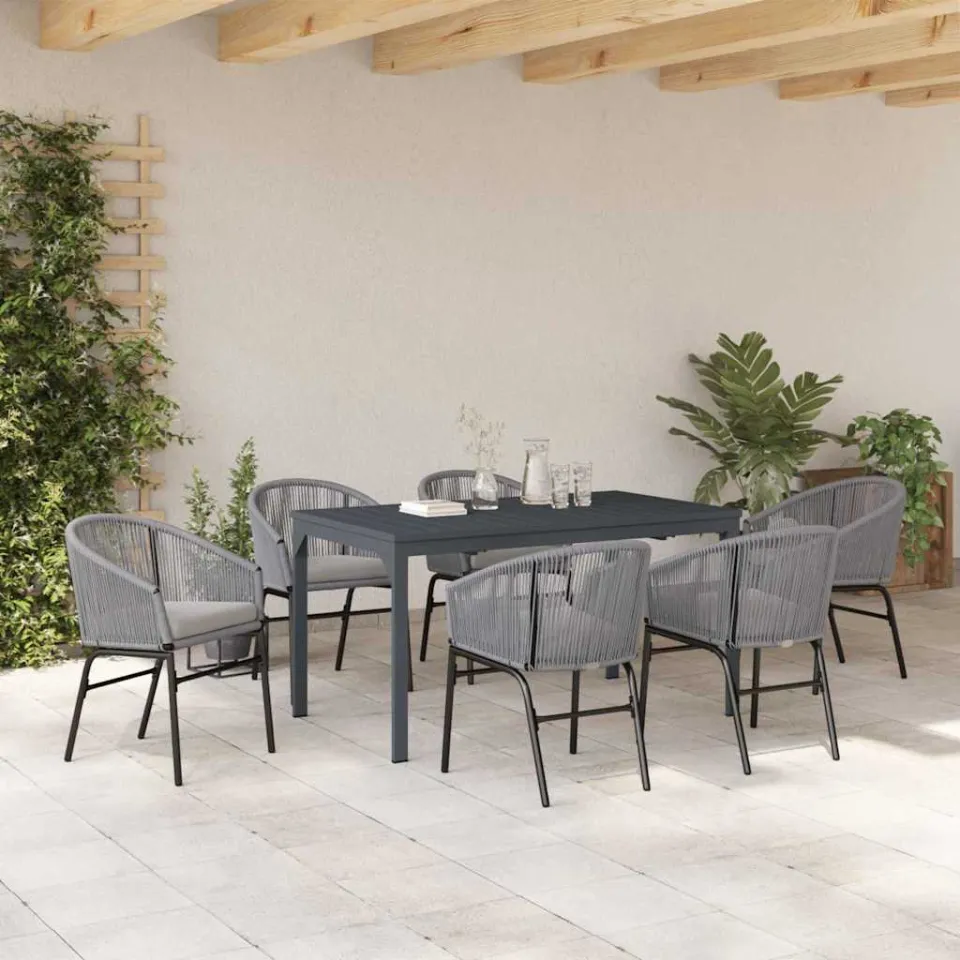 vidaXL Tuin eettafelset 7 st Grijs poly rattan, foto 3