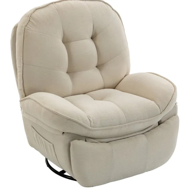 HAUSS SPOLE Relaxfauteuil Draaibaar Schommelend Met Ligfunctie Handmatig Verstelbare Rugleuning En Voetensteun Voor Woonkamer Chenille Crèmewit Cream White