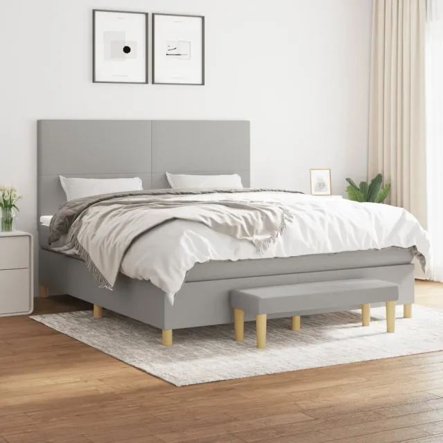 vidaXL Boxspring met matras stof lichtgrijs 160x200 cm grijs