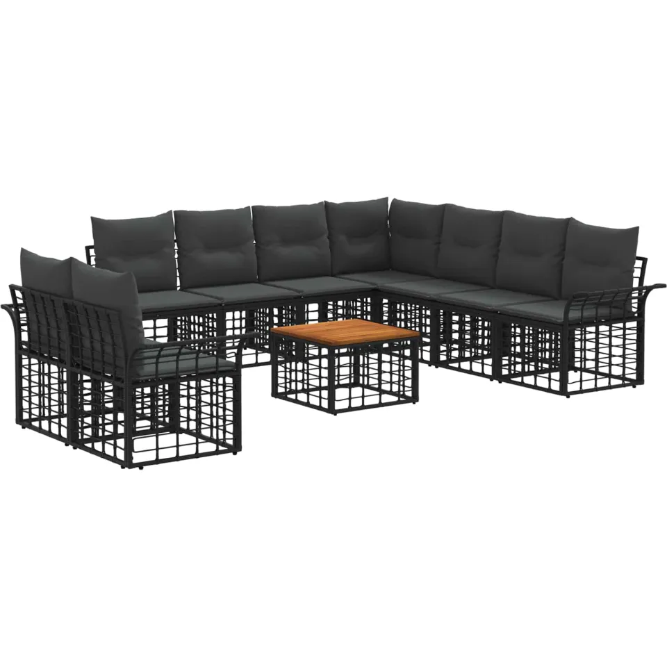 vidaXL Buiten bankenset 10 st 9-zits Zwart en Donkergrijs Polyester