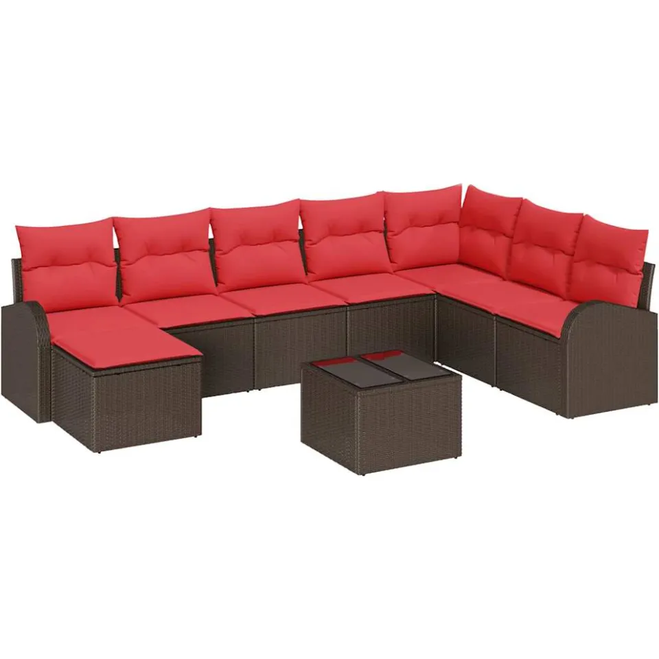 vidaXL Bankstel 9 st Bruin en Rood poly rattan, foto 4
