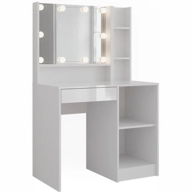 Vicco Kaptafel met licht Sherry, Wit/Wit Hoogglans, 89.8 cm met spiegel