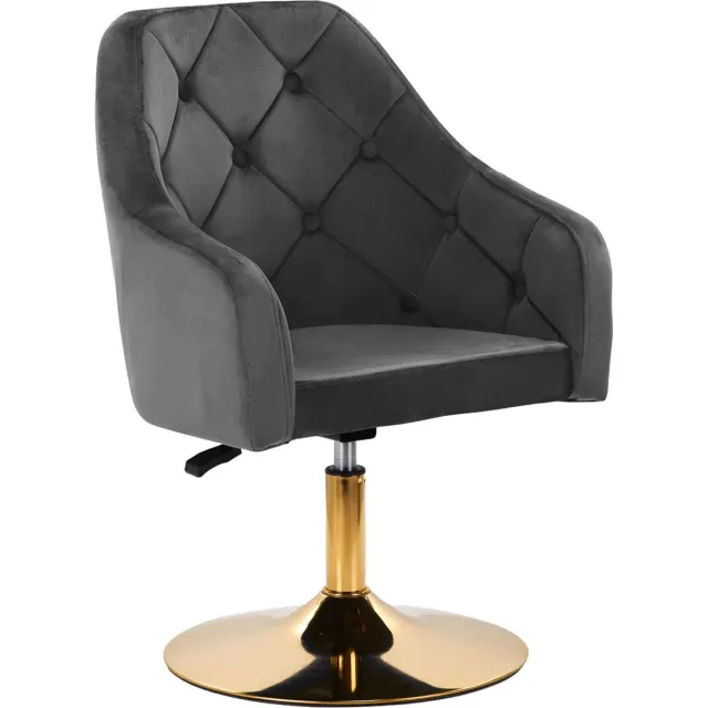 activshop Draaistoel LUX grijs fluweel - salonstoel - decor - visagie stoel - kapper stoel - fluweel - gouden stoel grijs/goud