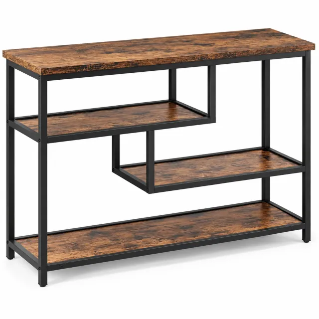 Luxevo Consoletafel – Sidetable met 3 Opbergniveaus – Industrieel – Bruin/Zwart – 100 x 30 x 75 cm Hout