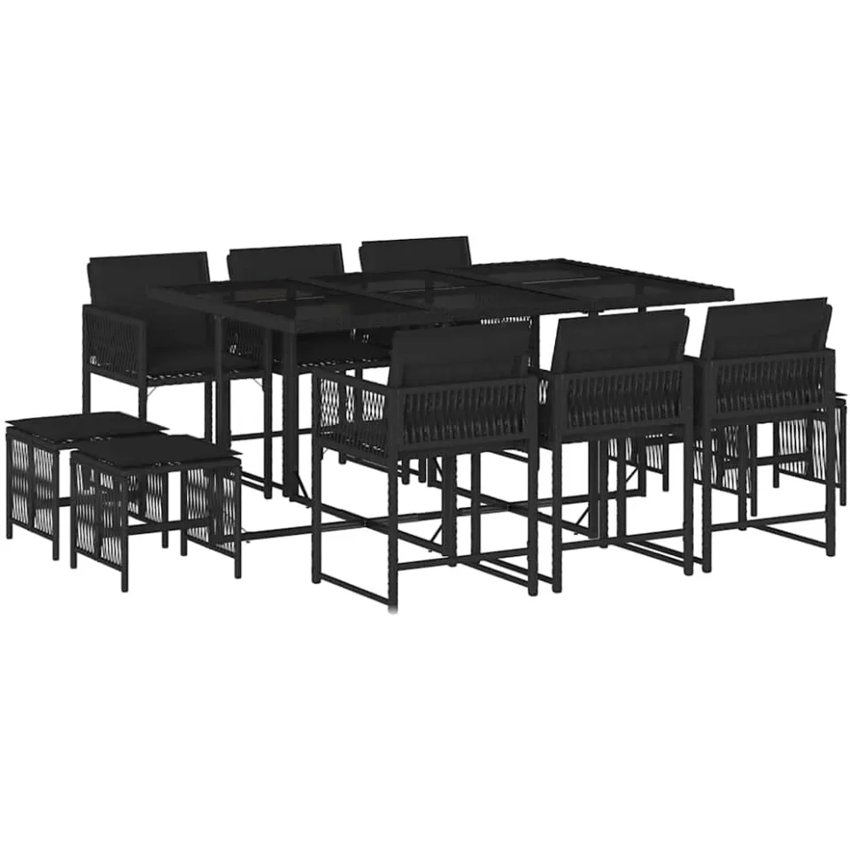 vidaXL 11-delige Tuinset met kussens poly rattan zwart, foto 3