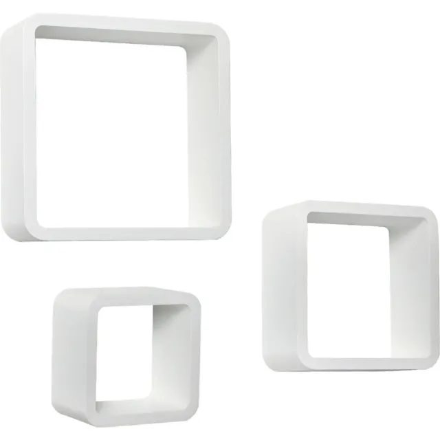 Bolt Edge Cube Wandplank - Zwevend - Wandrek - Boekenplank - Set van 3 - Wit MDF