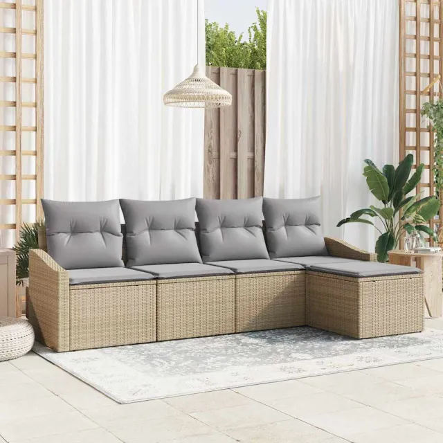 vidaXL Bankstel 5 st Beige poly rattan, foto 2