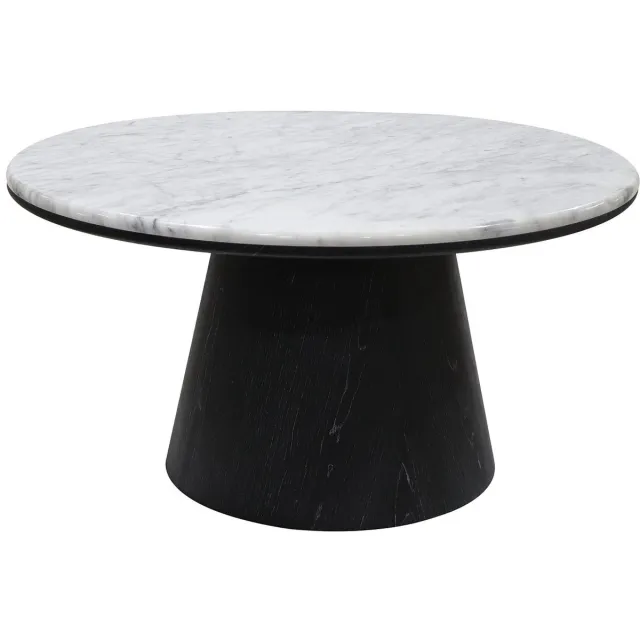 Vente-unique Salontafel van marmer met eiken fineer - Zwart - SADURA Wit