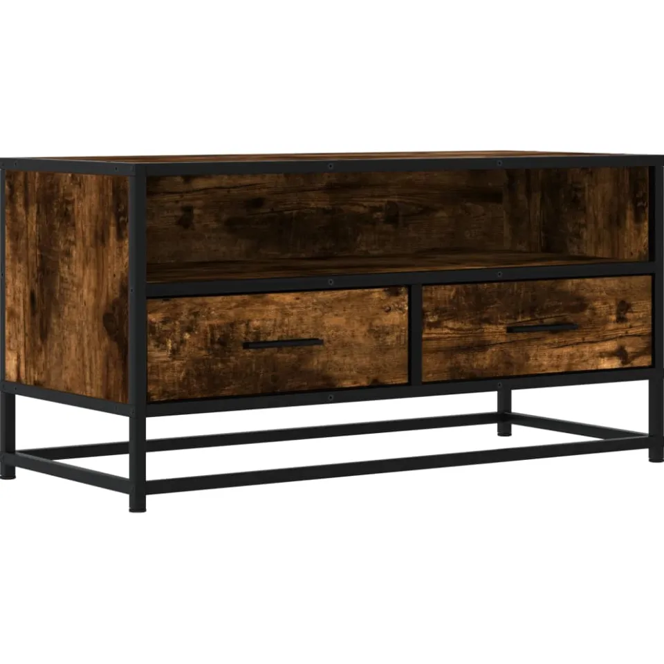 vidaXL Tv-meubel 80x34,5x40cm bewerkt hout metaal gerookt eikenkleurig, foto 3