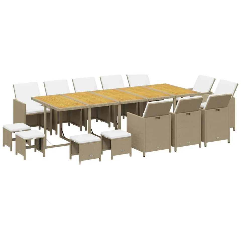 vidaXL 15-delige Tuinset met kussens poly rattan beige, foto 3