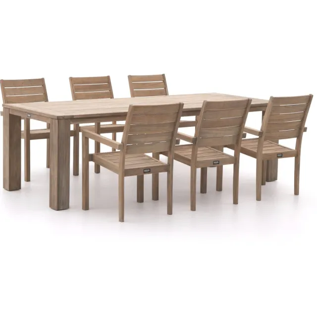 ROUGH Furniture ROUGH-S/ROUGH-X 240cm dining tuinset 7-delig stapelbaar Bruin