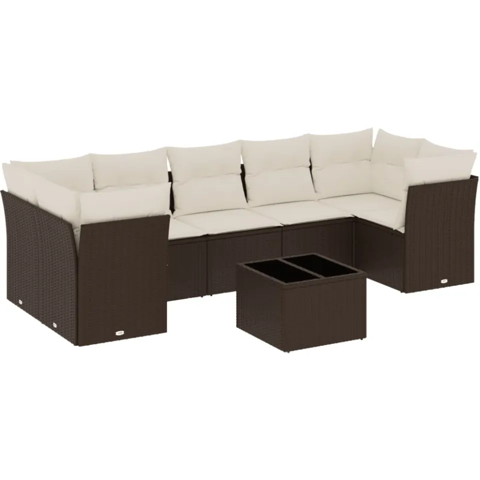 vidaXL 8-delige Loungeset met kussens poly rattan bruin