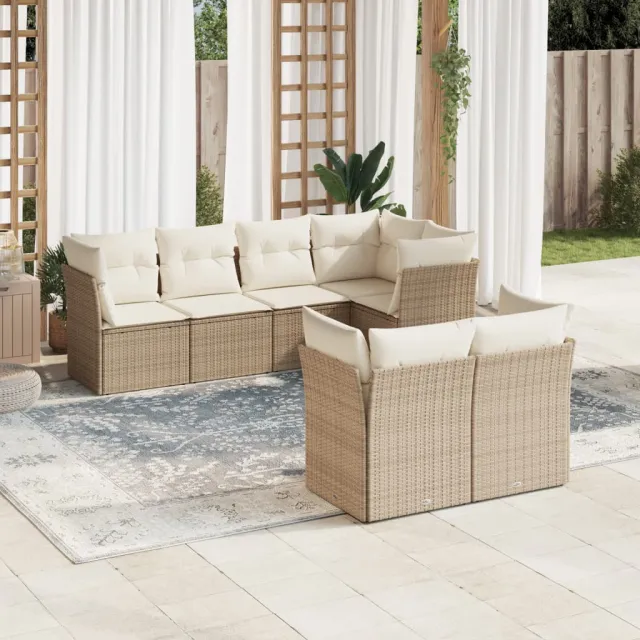 vidaXL 7-delige Loungeset met kussens poly rattan beige, foto 2
