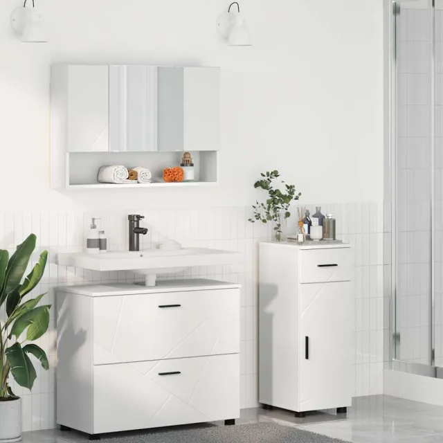 vidaXL Badkamermeubelset 3 st Wit Geperst Hout en Metaal