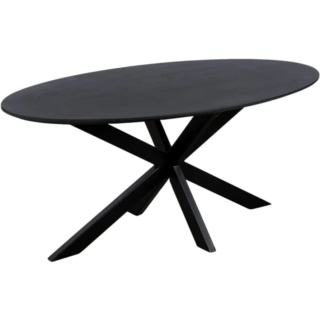 QUVIO Eettafel Sofia - Ovaal - 160x90 cm - Stalen kruispoot - Matrix poot - FSC® gecertificeerd mangohout - Zwart