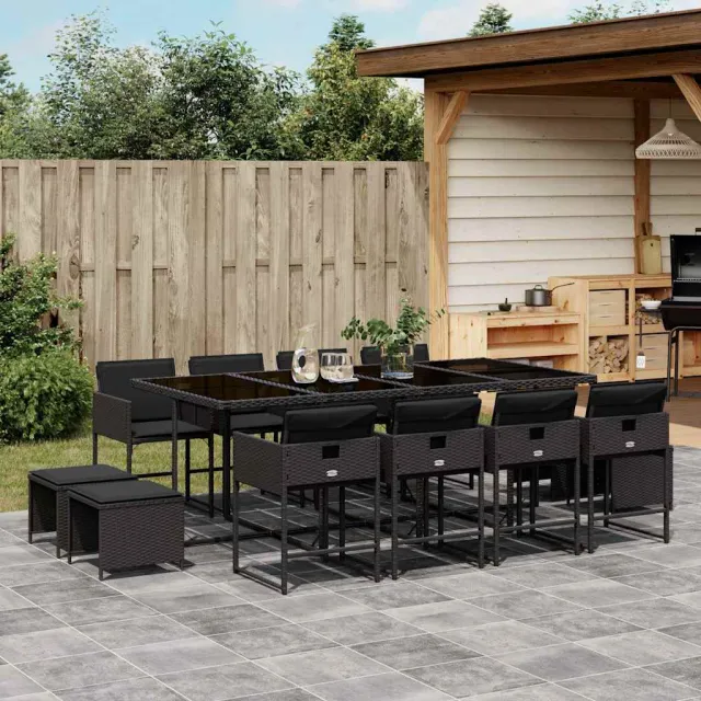 vidaXL 13-delige Tuinset met kussens poly rattan zwart, foto 2