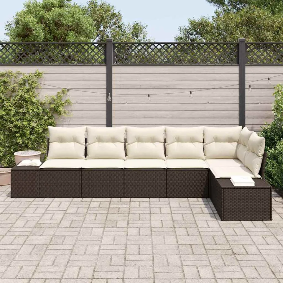 vidaXL Tuin Sofa Set 6 st Bruin en Crème poly rattan, foto 3