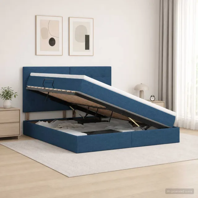 vidaXL Opslag bed met matras met hoofdeinde Blauw 160 x 200 cm Stof