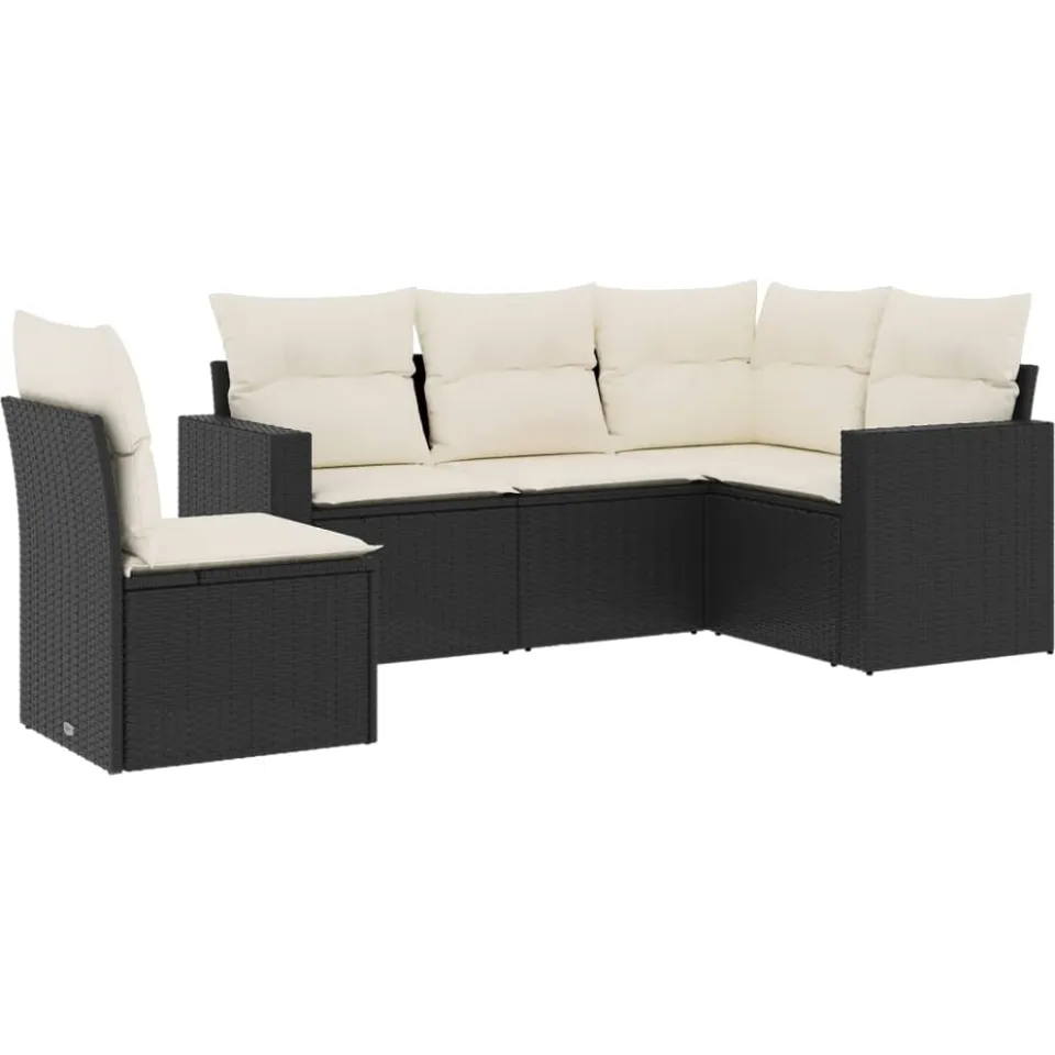 vidaXL 5-delige Loungeset met kussens poly rattan zwart