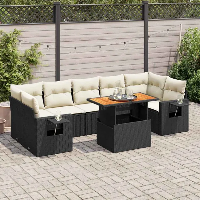 vidaXL 8-delige Loungeset met kussens poly rattan zwart, foto 2