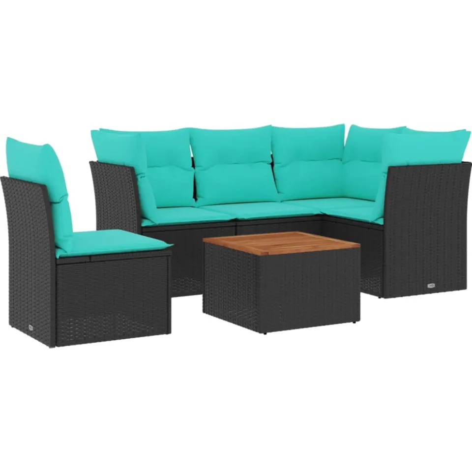 vidaXL 6-delige Loungeset met kussens poly rattan zwart, foto 3