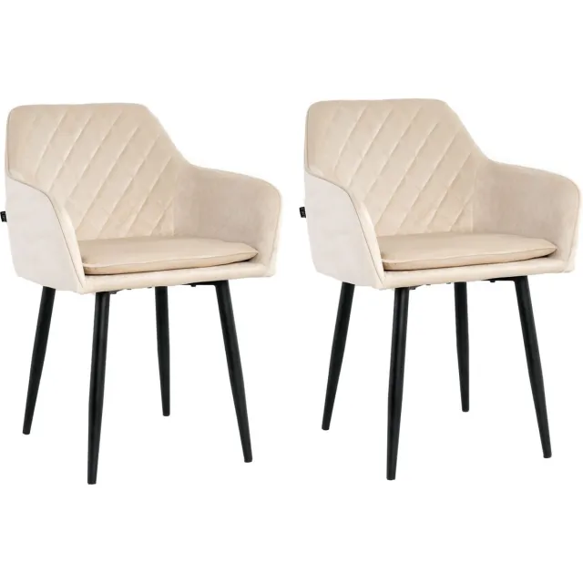 Lina Noble Eetkamerstoelen - Beige - Set van 2 - Velvet