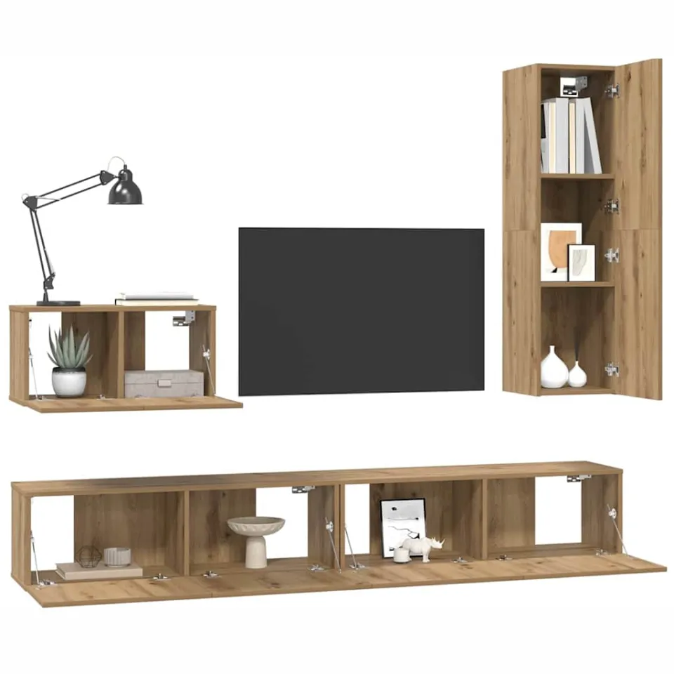 vidaXL Wand TV Kast 4 st Artisan Eiken Bewerkt hout, foto 3