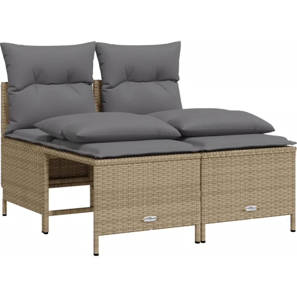 vidaXL 5-delige Loungeset met kussens poly rattan beige, foto 4