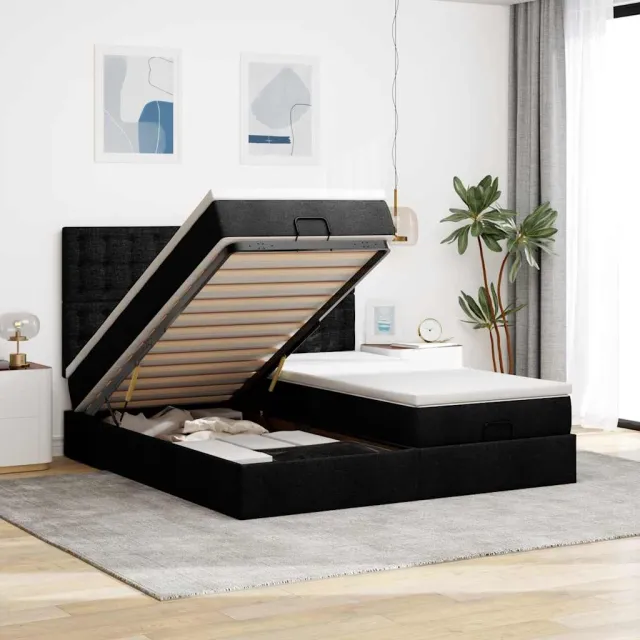 vidaXL Ottoman bed met matrassen en LED's 180x200cm stof zwart