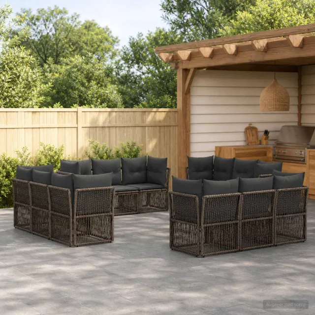 vidaXL Tuinbankenset 12 st Grijs poly rattan, foto 2