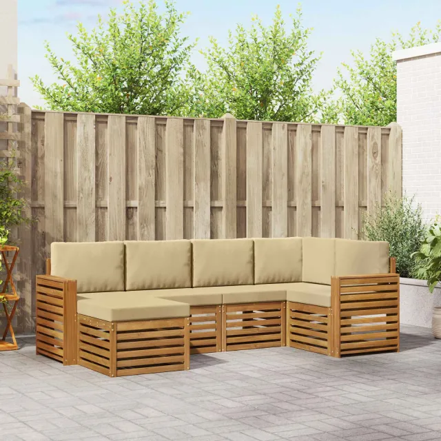 vidaXL Buiten bankenset 6 st 5-zits Natuurlijk en Beige