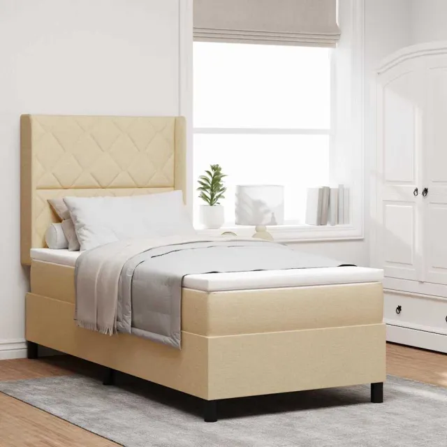 vidaXL Boxspringbed met kussen met hoofdeinde Crème 200 x 100 cm Stof
