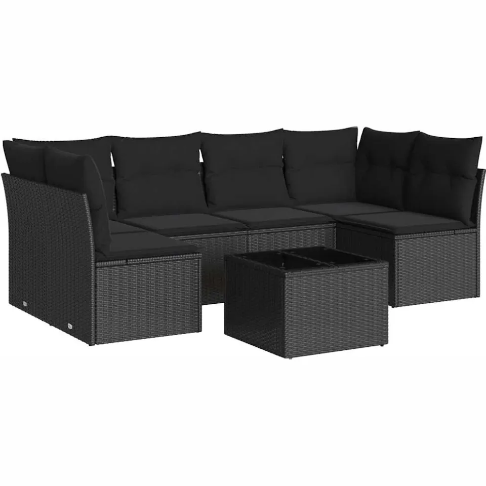 vidaXL 7-delige Loungeset met kussens poly rattan zwart